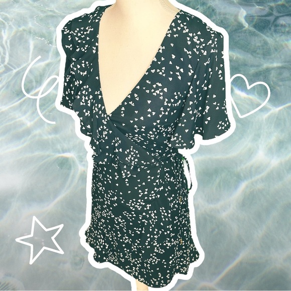 Rebecca Vallance Navy Blue ‘Flores’ Ruffled Printed Crepe Wrap Mini Dress Size 2 - Picture 9 of 15